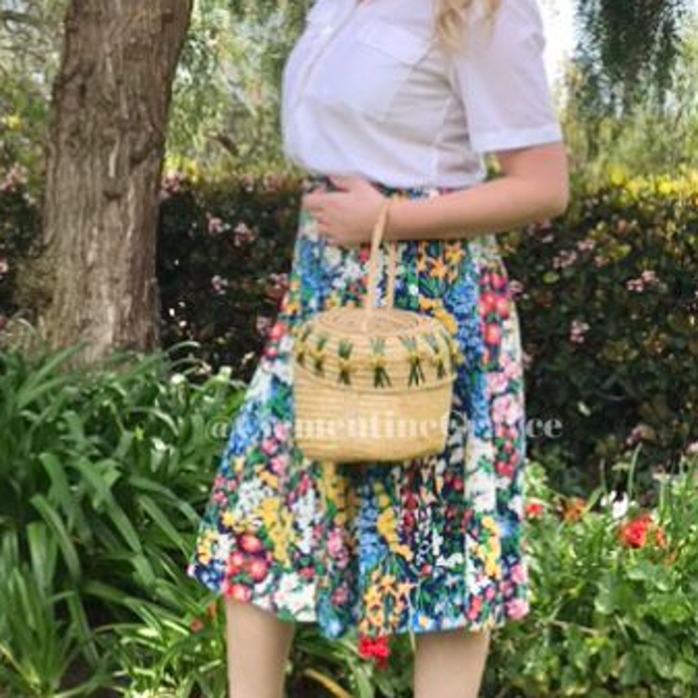Vintage Floral Raffia Straw Circle Purse